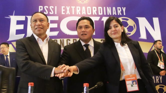 Erick Thohir, Ketum PSSI dan Wakil Ketum PSSI Zainuddin Amali dan Ratu Tisha
